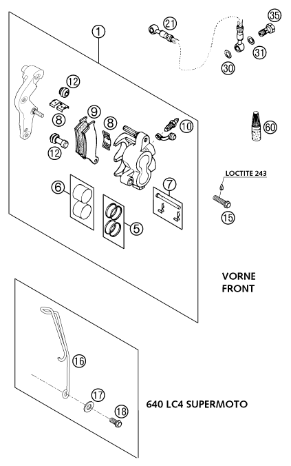 PINZA DE FRENO DELANTERO PARA 640 LC4 E ORANGE 18L 2002 EU