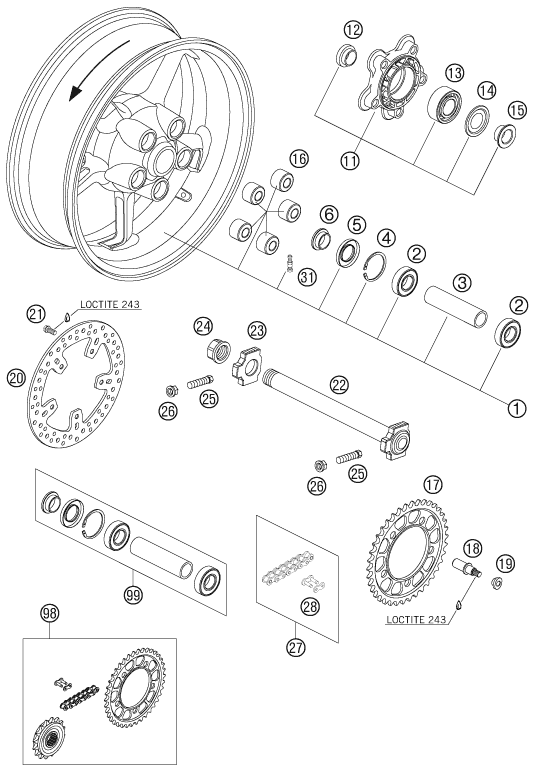 RUEDA TRASERA PARA 950 SUPERMOTO BLACK 2005 EU