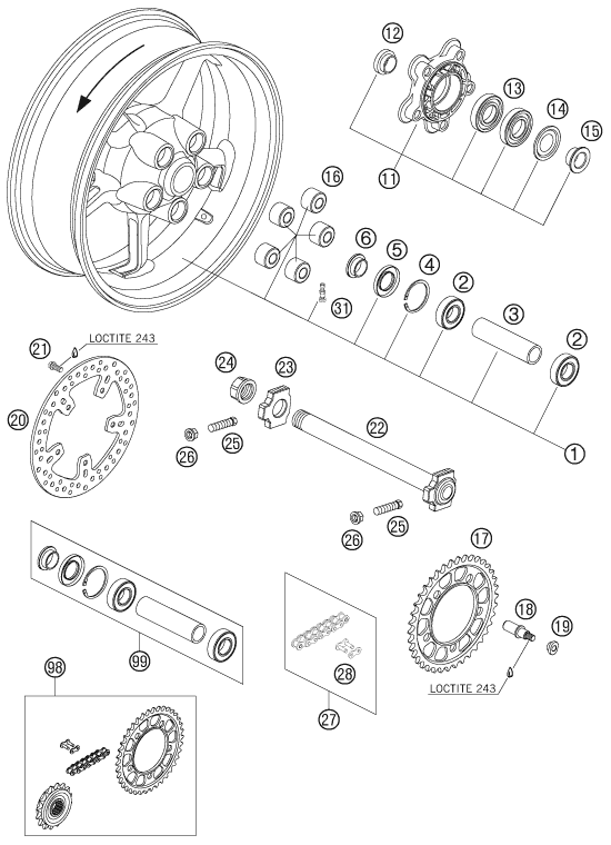 RUEDA TRASERA PARA 990 SUPER DUKE ANTHRAZIT 07 EU
