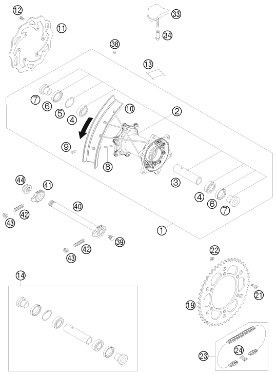 RUEDA TRASERA PARA 125 SXS 2008 EU