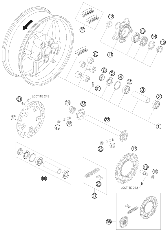 RUEDA TRASERA PARA 990 SUPERMOTO BLACK 2008 EU