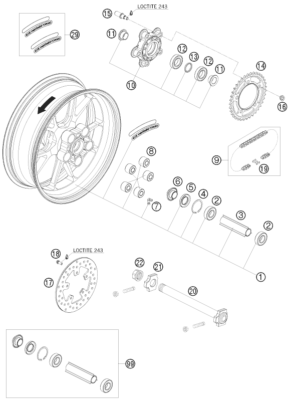 RUEDA TRASERA PARA 1190 RC 8 R 2009 EU