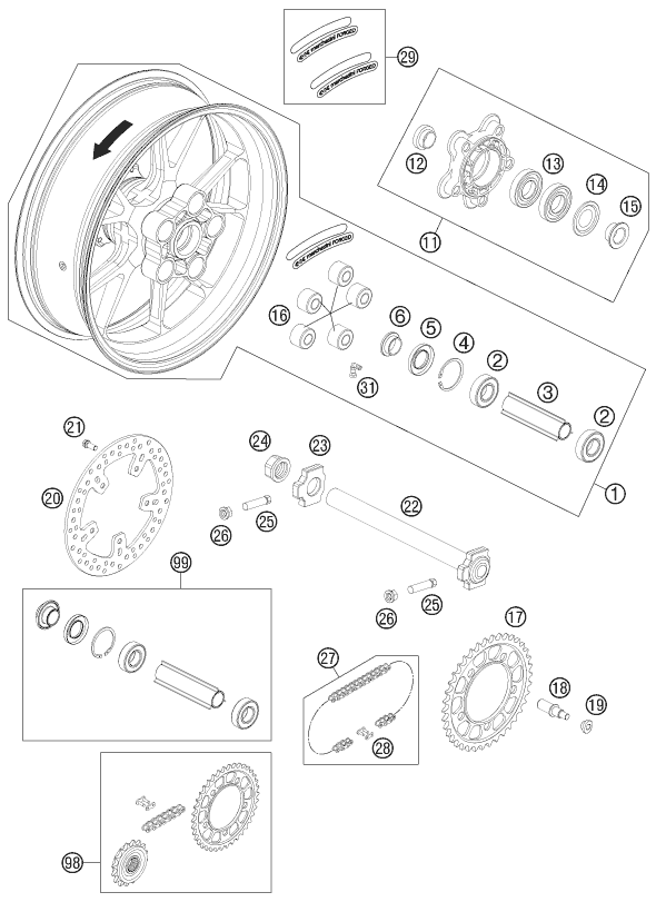 RUEDA TRASERA PARA 990 SUPERMOTO R 2011 EU