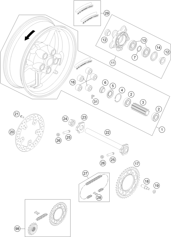 RUEDA TRASERA PARA 990 SUPERMOTO R 2012 EU