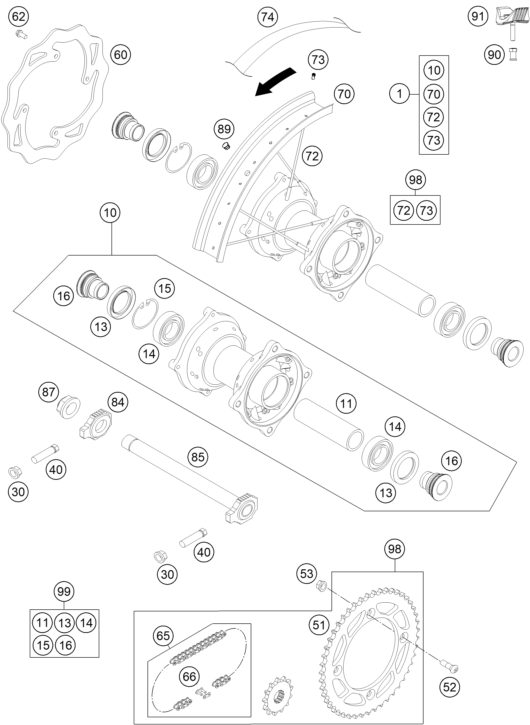 RUEDA TRASERA PARA 85 SX 1916 2013 EU