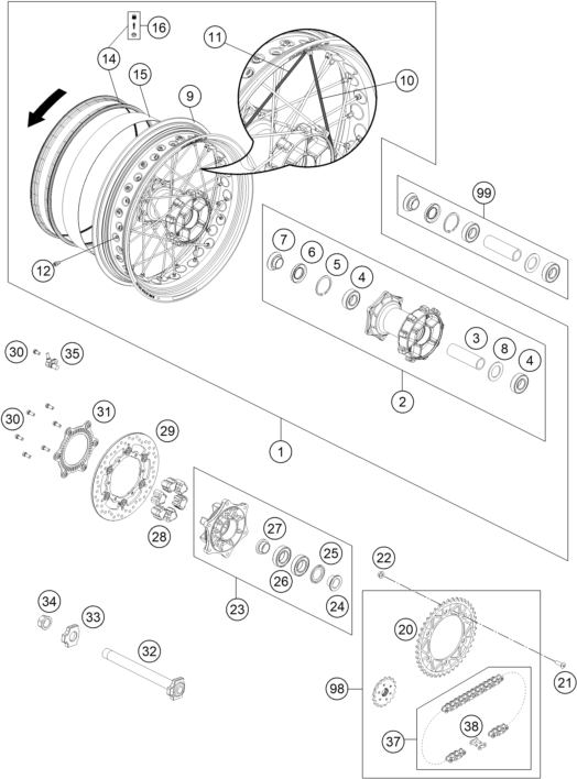 RUEDA TRASERA PARA 690 SMC R ABS 2014 EU