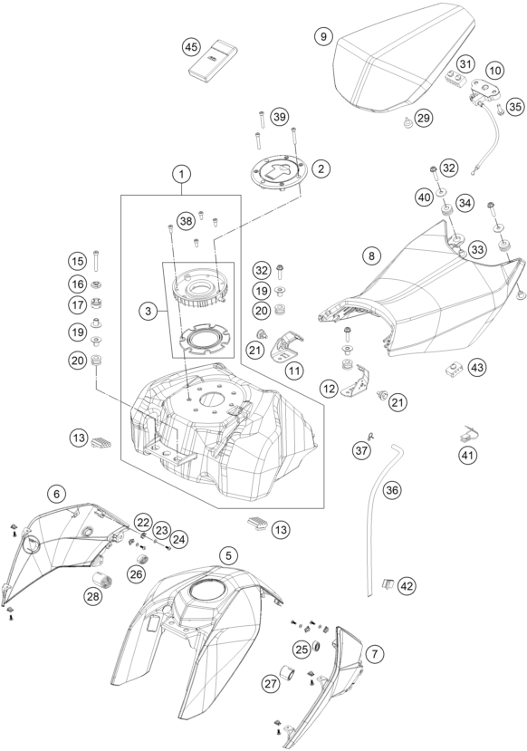 TANQUE ASIENTO PARA 250 DUKE WH ABS BD 15 EU