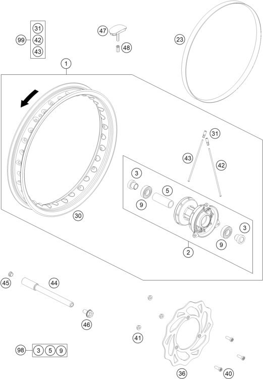 RUEDA DELANTERA PARA 65 SX 2018 EU