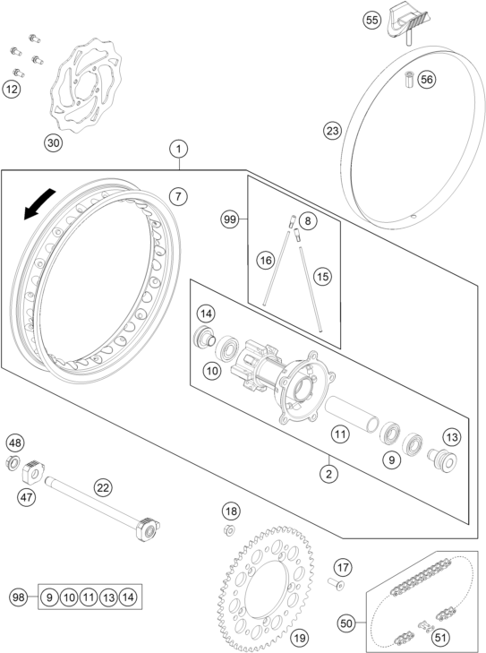 RUEDA TRASERA PARA 65 SX 2018 EU