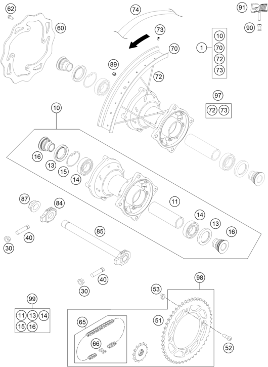 RUEDA TRASERA PARA 85 SX 1916 2016 EU