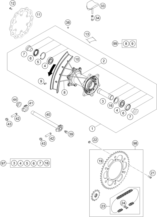 RUEDA TRASERA PARA 250 EXC F 2020 EU