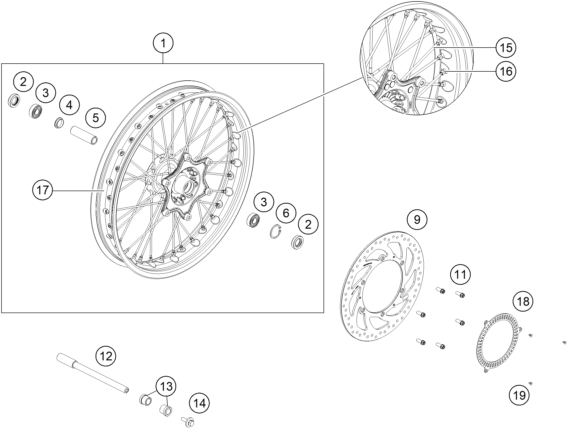 RUEDA DELANTERA PARA 390 ADVENTURE SPOKE W ORANGE 2023 EU