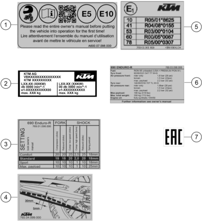 PEGATINA DE INFORMACION TECNICA PARA 690 ENDURO R 2024 EU