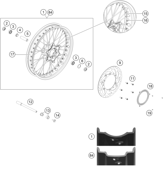 RUEDA DELANTERA PARA 390 ADVENTURE SPOKE W ORANGE BD2024 EU