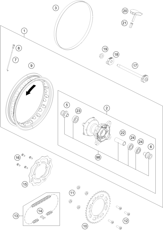 RUEDA TRASERA PARA 50 SX 2024