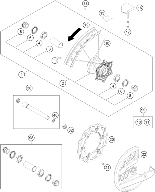 RUEDA DELANTERA PARA 300 EXC HARDENDURO 2024 EU