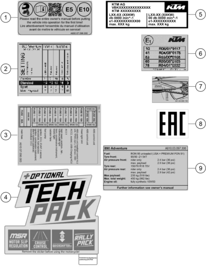 PEGATINA DE INFORMACION TECNICA PARA 890 ADVENTURE BLACK 2024 EU