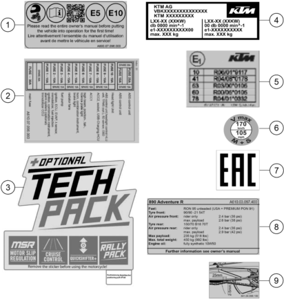 PEGATINA DE INFORMACION TECNICA PARA 890 ADVENTURE R 2024 EU