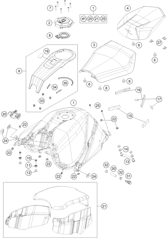 TANQUE ASIENTO PARA 1390 SUPER DUKE R BLACK 2024 EU