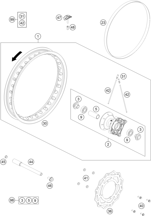 RUEDA DELANTERA PARA 65 SX 2025