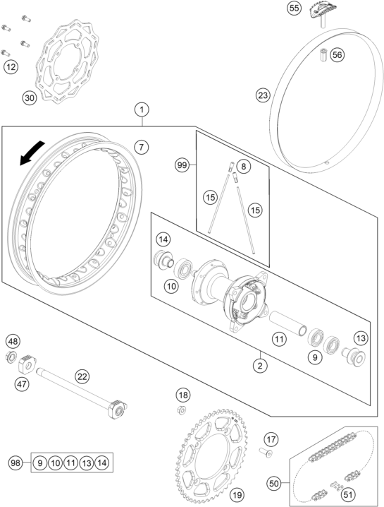 RUEDA TRASERA PARA 65 SX 2025