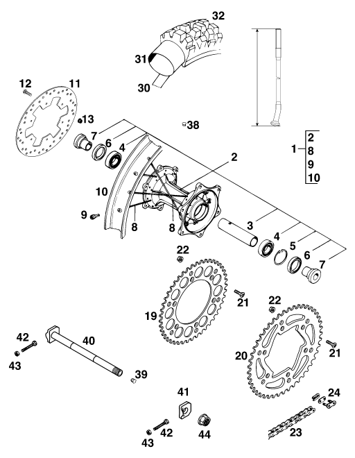 RUEDA TRASERA PARA 125 LC2 100 EUROPA 96 EU